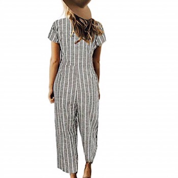 🆕 Linen Short Sleeves Wide Leg Palazzo Jumpsuit - Picture 2 of 3